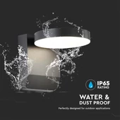 V-TAC kültéri 17W LED lámpa, kerek forgatható fejjel, fekete házzal, meleg fehér - SKU 2952
