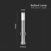 E27 Bollard Lamp 60CM  PIR Sensor With 2 EU Plug Sockets  Stainless Steel Satin Nickel IP44