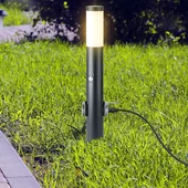 E27 Bollard Lamp 60CM  PIR Sensor With 2 EU Plug Sockets  Stainless Steel Black IP44