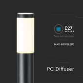 V-TAC kültéri, rozsdamentes acél, fekete állólámpa, 110 cm, E27 foglalattal - SKU 8594