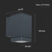 V-TAC kültéri, szögletes, szürke fali lámpa, GU10 foglalattal - SKU 8626