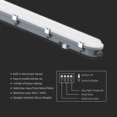 V-TAC LED lámpa 150cm 48W IP65, szenzorral, hideg fehér 120 Lm/W (M-széria) - SKU 24017
