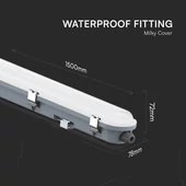 LED Waterproof Fitting M-SERIES 1500mm 48W 6400K Emergency Kit PC/PC SS Clip 120LM/W