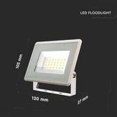 V-TAC F-széria LED reflektor 20W hideg fehér, fehér házzal - SKU 6742