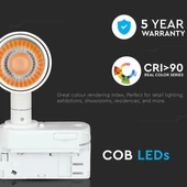 V-TAC LED sínes spotlámpa állítható 20W CRI>90 hideg fehér, fehér ház - SKU 364