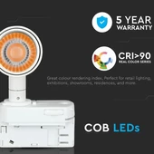 V-TAC LED sínes spotlámpa állítható 7W CRI>90 meleg fehér, fehér ház - SKU 350
