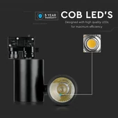 V-TAC LED sínes spotlámpa állítható CRI>95 15W hideg fehér, fekete házzal - SKU 1303
