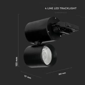 V-TAC LED sínes spotlámpa állítható CRI>95 30W hideg fehér, fekete házzal - SKU 1297