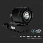 V-TAC LED sínes spotlámpa állítható CRI>95 45W napfény fehér, fekete házzal - SKU 1238