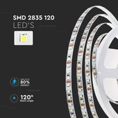 V-TAC LED szalag IP20 SMD 2835 chip 120 db/m meleg fehér, 100 Lm/W - SKU 212622