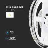 V-TAC LED szalag IP20 SMD 3528 chip 120 db/m természetes fehér - SKU 2042