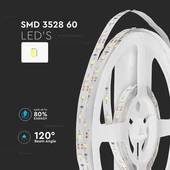 V-TAC LED szalag IP20 SMD 3528 chip 60 db/m természetes fehér, 100 Lm/W - SKU 212041