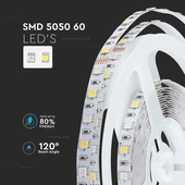 V-TAC LED szalag IP20 SMD 5050 chip 60 db/m RGB + meleg fehér - SKU 212553