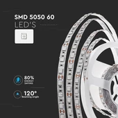 V-TAC LED szalag IP20 SMD 5050 chip 60 db/m természetes fehér - SKU 2143