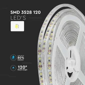 V-TAC LED szalag IP65 SMD 3528 chip 120 db/m meleg fehér, 100 Lm/W - SKU 212038