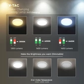 V-TAC mennyezeti 14W LED lámpatest, állítható színhőmérséklettel, vészakkumulátorral - SKU 20090