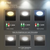 V-TAC mennyezeti 20W LED lámpatest, állítható színhőmérséklet, szenzorral és akkuval - SKU 2120096