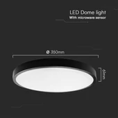 Black frame round dome light 24W ceiling lamp with microwave sensor, IP44, 4000K