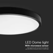 Black frame round dome light 30W ceiling lamp with microwave sensor, IP44, 6500K