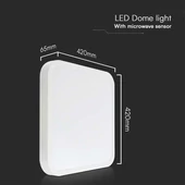 White frame square dome light 30W ceiling lamp with microwave sensor, IP44, 6500K