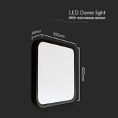 Black frame square dome light 30W ceiling lamp with microwave sensor, IP44, 6500K