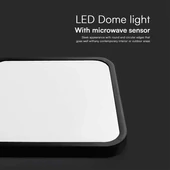 Black frame square dome light 30W ceiling lamp with microwave sensor, IP44, 6500K