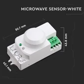 V-TAC mikrohullámú mozgásérzékelő 360°, fehér, OVERRIDE funkcióval - SKU 1446