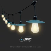 V-TAC napelemes LED fényfüzér 15 db ST64-es formájú égőkkel, 15 méter hosszú - SKU 23034