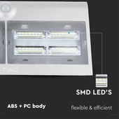 V-TAC napelemes, mozgásérzékelős LED reflektor, fehér, 7W természetes fehér - SKU 8278