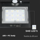V-TAC napelemes, mozgásérzékelős LED reflektor, fekete, 1.5W természetes fehér - SKU 8277