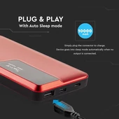 V-TAC piros, 10000mAh powerbank, kijelzővel - SKU 8871