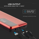 V-TAC piros, 10000mAh powerbank, kijelzővel - SKU 8871