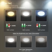 V-TAC PRO mennyezeti 14W LED lámpatest, állítható CCT, mozgásérzékelővel - SKU 2120089