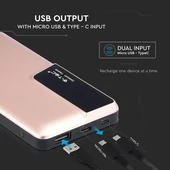 V-TAC rózsaarany, 10000mAh powerbank, kijelzővel - SKU 8873