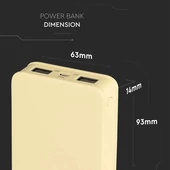 V-TAC sárga, 5000mAh powerbank, jelzőfénnyel - SKU 8196