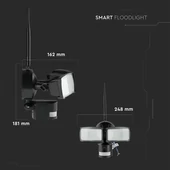 V-TAC Smart - WiFi-s, fekete, beltéri reflektor, mozgásérzékelővel, kamerával - SKU 5917