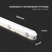 V-TAC LED lámpa 150cm 48W IP65, vészakkuval, természetes fehér, 120 Lm/W (M-széria) - SKU 2120221
