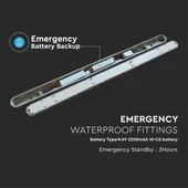 V-TAC LED lámpa 150cm 48W IP65, vészakkuval, természetes fehér, 120 Lm/W (M-széria) - SKU 2120221