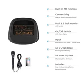 V-TAC Soundor 20W Bluetooth hordozható hangszóró LED világítással, 2x6 inch, mikrofonnal - SKU 7676