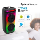 V-TAC Soundor 20W Bluetooth hordozható hangszóró LED világítással, 2x6 inch, mikrofonnal - SKU 7676
