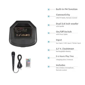 V-TAC Soundor 30W Bluetooth hordozható hangszóró LED világítással, 2x8 inch, mikrofonnal - SKU 7677