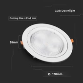 V-TAC süllyeszthető LED SMD mélysugárzó lámpa 20W hideg fehér, 95 Lm/W - SKU 21844