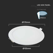 V-TAC süllyeszthető kerek fémházas LED panel 12W hideg fehér - SKU 214859