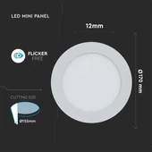 V-TAC süllyeszthető mennyezeti kerek LED panel 12W meleg fehér - SKU 4857