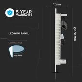 V-TAC süllyeszthető mennyezeti kerek LED panel 12W meleg fehér - SKU 712