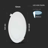 V-TAC süllyeszthető kerek fémházas LED panel 22W természetes fehér - SKU 216423