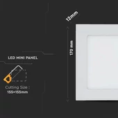 V-TAC süllyeszthető mennyezeti szögletes LED panel 12W meleg fehér - SKU 4866