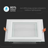 V-TAC süllyeszthető mennyezeti szögletes üveg LED panel 12W természetes fehér - SKU 6278