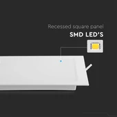 V-TAC süllyeszthető, műanyag házas, szögletes LED panel 18W, természetes fehér - SKU 10487