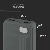V-TAC szürke, 10000mAh powerbank, kijelzővel - SKU 8852